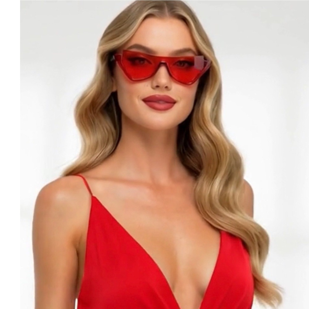 Red Geometric Cat Eye Sunglasses Marbled Temples Retro Futuristic Eyewear 2026